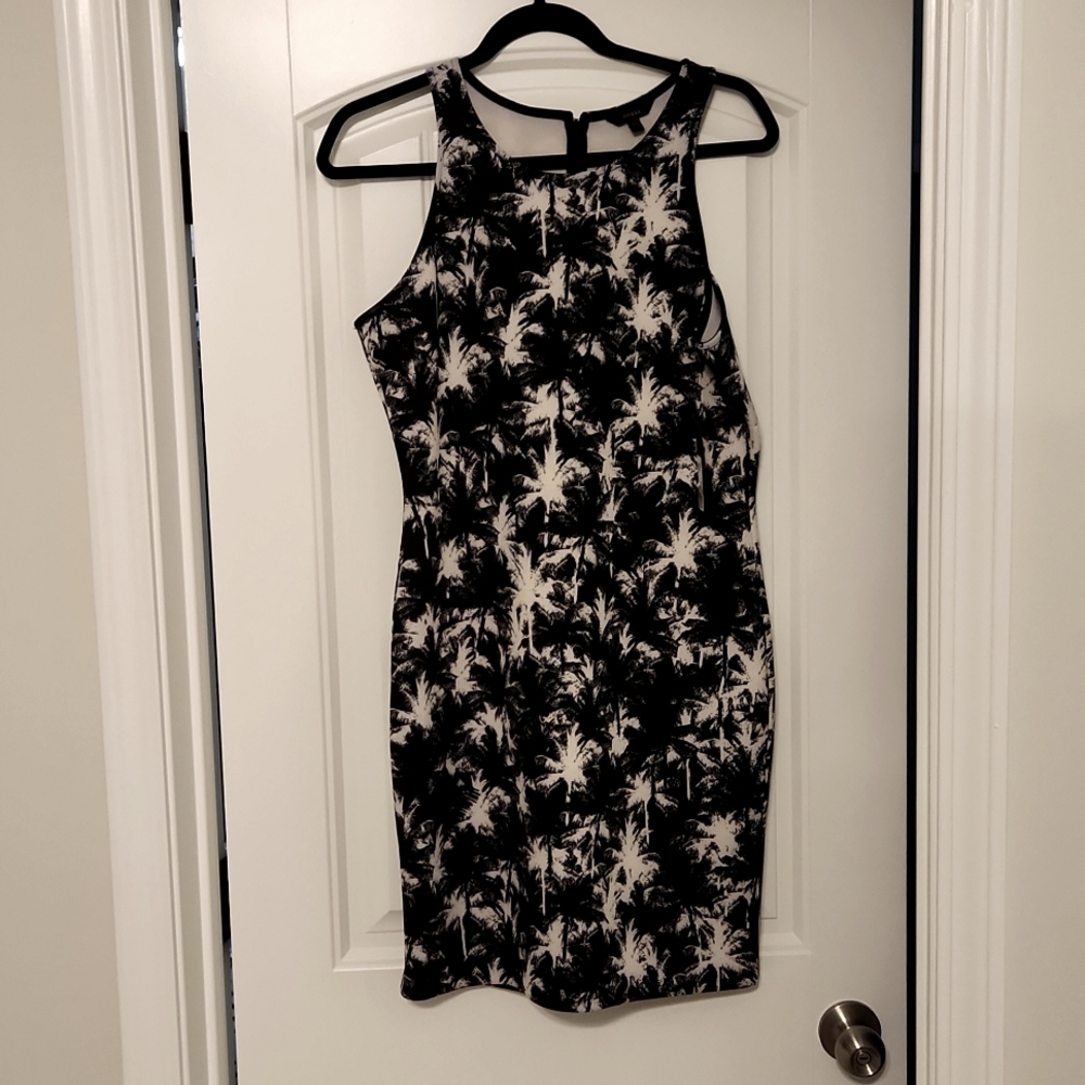 Guess Scuba Racerback Mini Dress Black White Palm Tree Size L